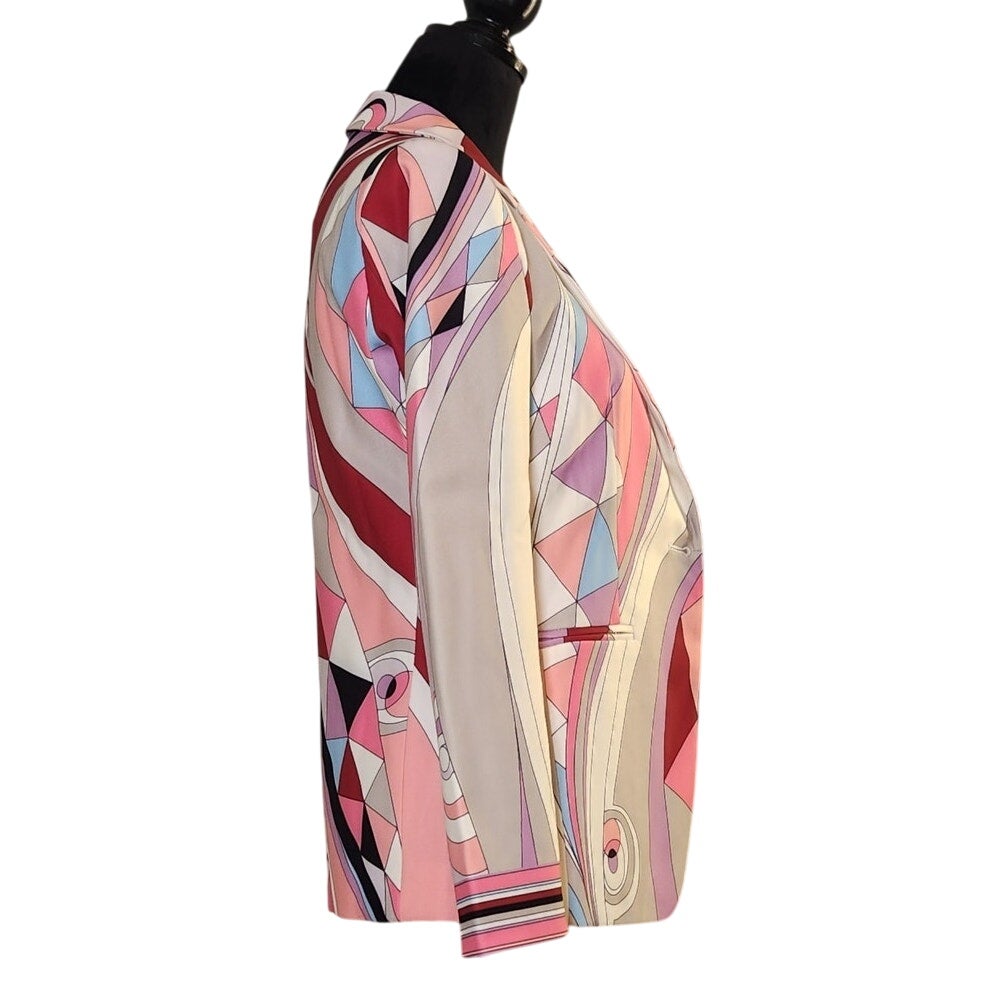 Luxedress Nwt Geometric Print Blazer In Pink, White, Red Abstract, Size Small — image 3 of 8